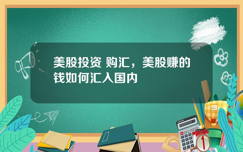 美股投资 购汇，美股赚的钱如何汇入国内